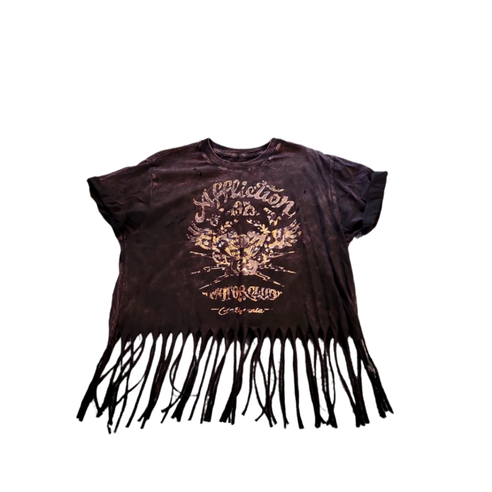 Affliction Cali Ride Fringe Cropped Top size Large